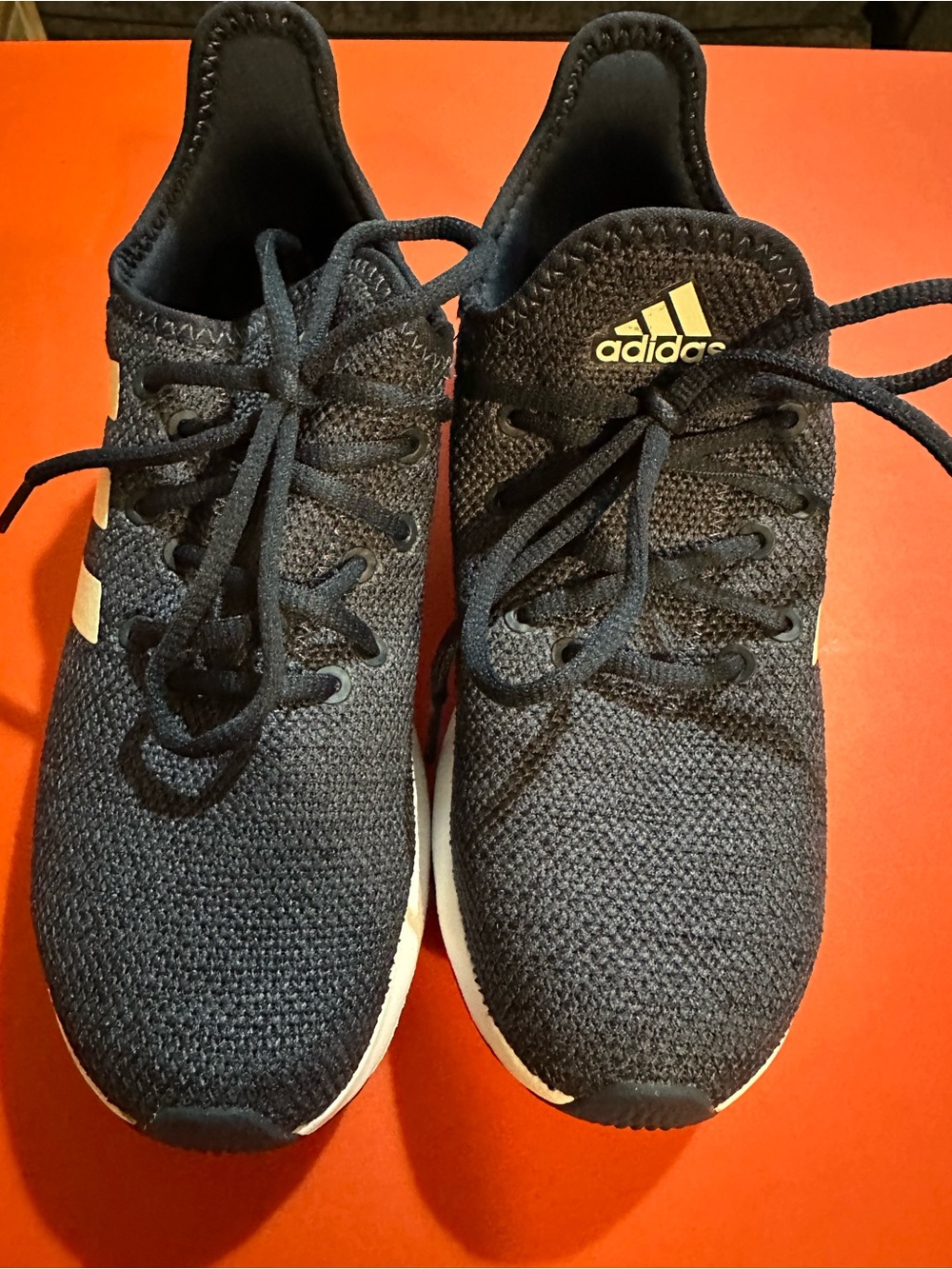 adidas navy Cloudfoam Plus Knit Sneakers with Gold Tongue Logo
